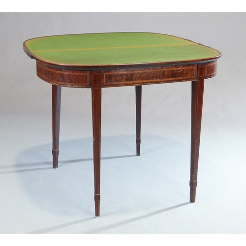 117 - A George III crossbanded mahogany card table, last quarter 18th century, the fold over top revealing... 