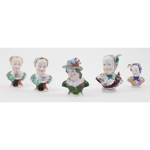 12 - Five Vienna and Dresden porcelain 'Kinderkopf' busts, 19th - 20th centuries, after the models by Joh... 