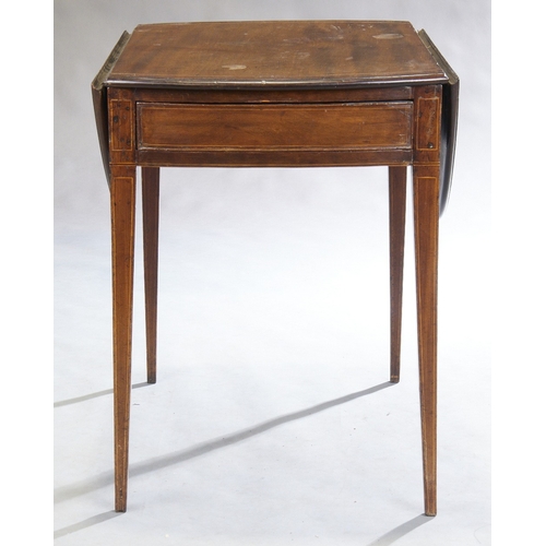 128 - A George III line inlaid mahogany pembroke table, last quarter 18th century, the oval drop leaf top ... 