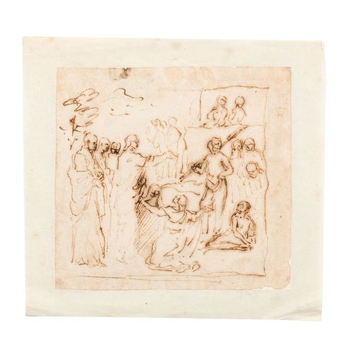 252 - Italian School, 
18th century- 

Biblical scene with a kneeling figure; 

pen and brown ink on paper... 