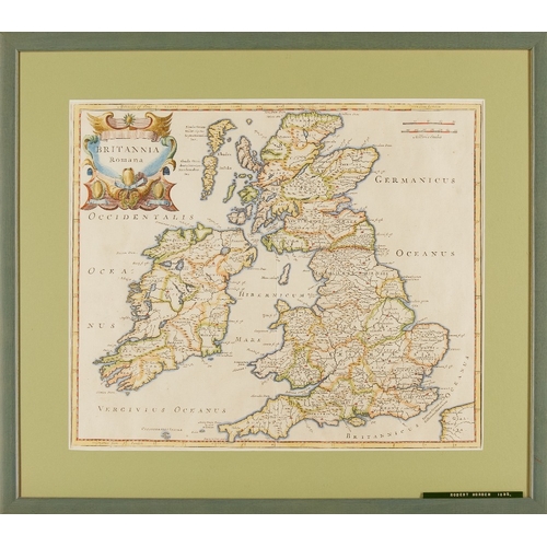 42 - Robert Morden, British, 1650-1703, 'Britannia Romana', engraved map, later hand-coloured, mounted an... 