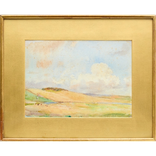 1025 - Frederick William Jackson RBA, 
British 1859-1918 - 

Landscape with field; 

watercolour on paper, ... 