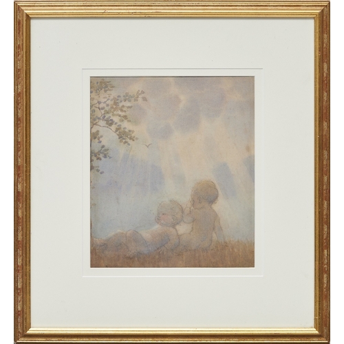 1029 - Susan Beatrice Pearse,
British 1878-1980 - 

Two infants on the brow of a hill;

watercolour on pape... 