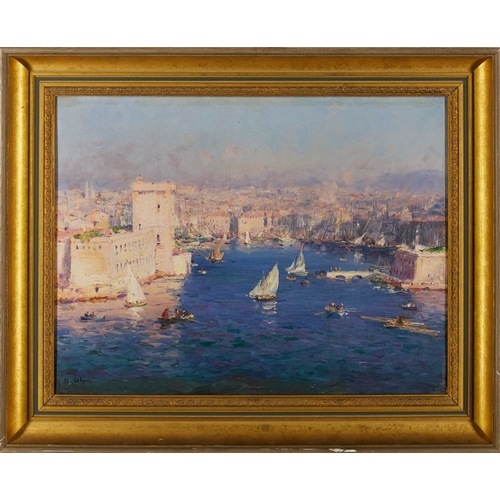 1040 - European school, 
20th century - 

Harbour landscape; 

oil on canvas, signed lower left 'B. Oliva',... 