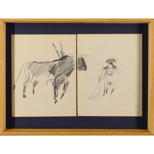 1044 - European school, 
20th century - 

Bull fighting; 

pencil on paper, 22.7 x 36.1 cm (ARR) 