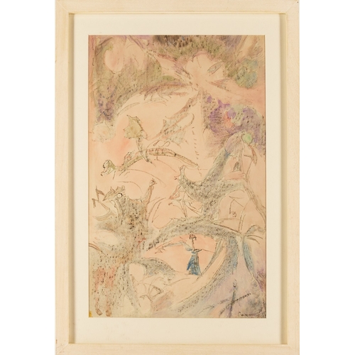 1058 - Cox, 
British 20th Century - 

Pink flowers; 

charcoal and watercolour on paper, signed lower right... 