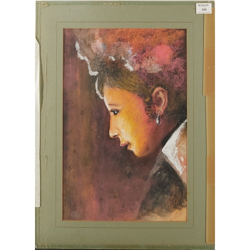 1059 - Thomas Patrick Keating, 
British 1917-1984 - 

Profile of a girl; 

pastel and oil on paper, signed ... 