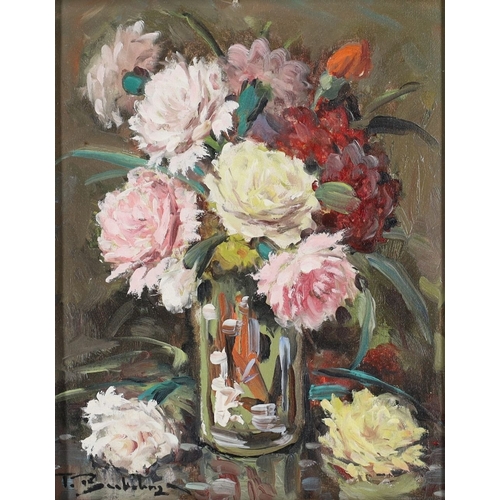 1108 - European School, 
20th century - 

Still life of flowers in a vase; 

oil on canvas, signed indistin... 