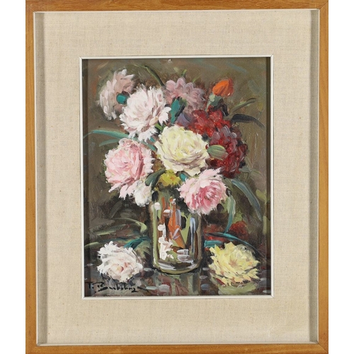 1108 - European School, 
20th century - 

Still life of flowers in a vase; 

oil on canvas, signed indistin... 