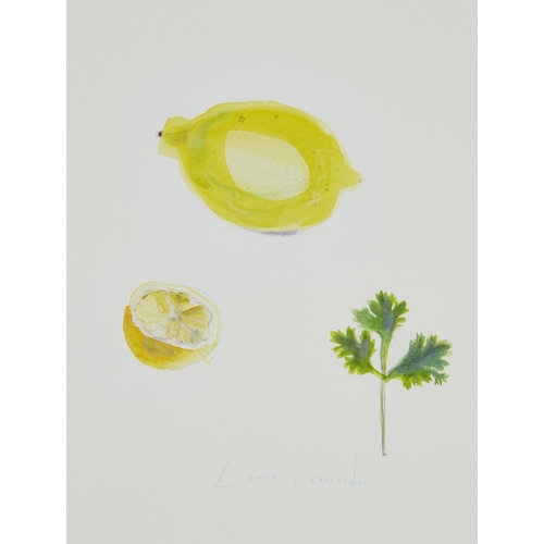 1109 - Chloë Cheese, 
British b.1952 - 

Lemons and Coriander; 

watercolour on paper, titled lower centre ... 