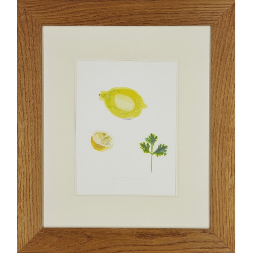 1109 - Chloë Cheese, 
British b.1952 - 

Lemons and Coriander; 

watercolour on paper, titled lower centre ... 