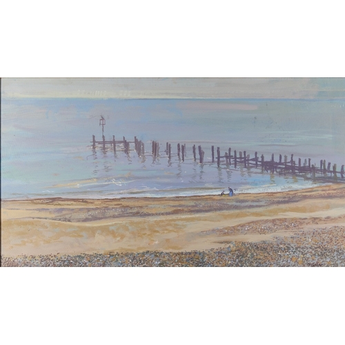 1112 - Jason Bowyer, 
British 1957-2019 - 

Quiet Sea, Southwold; 

oil on canvas, signed lower right 'J R ... 