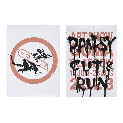 1285 - Banksy, 
British b.1974- 

Cut and Run; 

set of two posters from the Glasgow exhibition, 
each offs... 