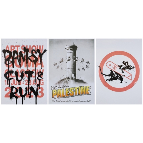 1286 - Banksy,
British b.1974-

Cut & Run exhibition posters, 2023; Visit Historic Palestine Poster, 2018;
... 