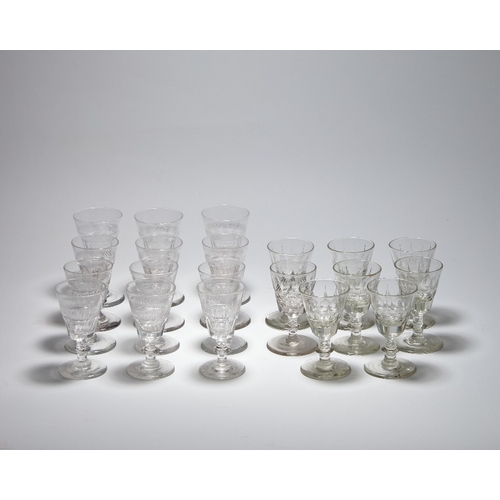 14 - Eight Regency / early Victorian port glasses, with knopped stems, the bowls with cut circle and sunb... 