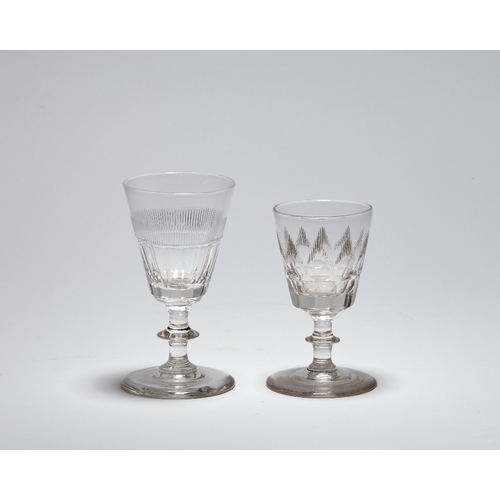 14 - Eight Regency / early Victorian port glasses, with knopped stems, the bowls with cut circle and sunb... 