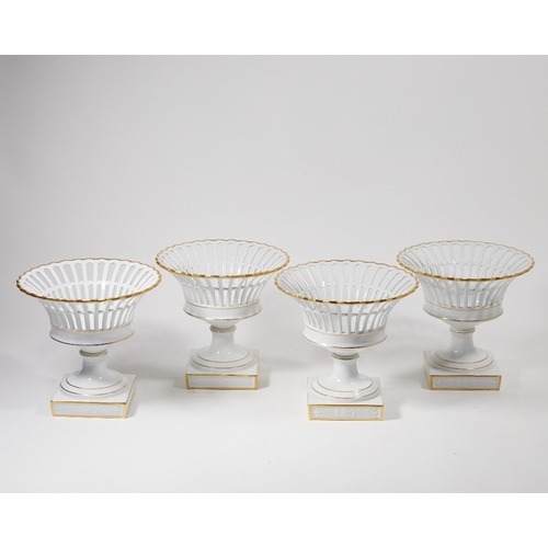 56 - Four Vista Alegre porcelain reticulated basket comports, 20th / 21st century, gilt marks to base, th... 