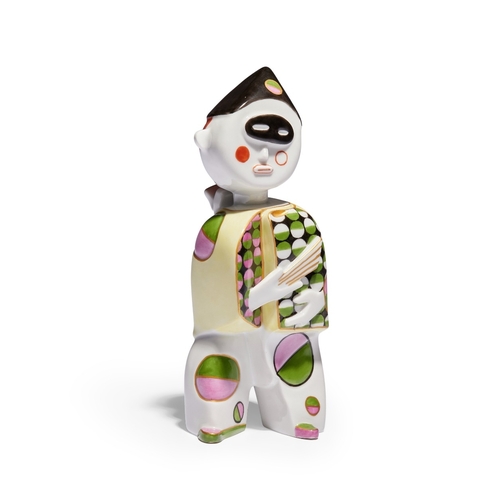 19 - A Berlin (K.P.M) porcelain figure of a harlequin, after the model by Ludwig Gies, c.1990s, blue scep... 