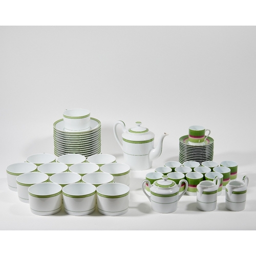 24 - A Limoges (Raynaud) 'Tropic' pattern service, 20th century, green printed factory marks, comprising:... 