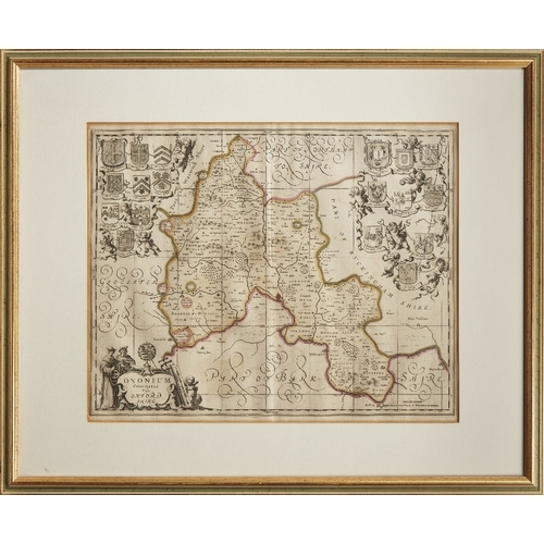 60 - Johannes Janssonius, Dutch 1588-1664, Oxonium Comitatus Vulgo Oxford Shire, 1646, hand-coloured engr... 