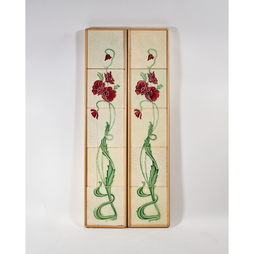 9 - Nine framed sets of Victorian and Art Nouveau fireplace tiles, early 20th century, to include a set ... 