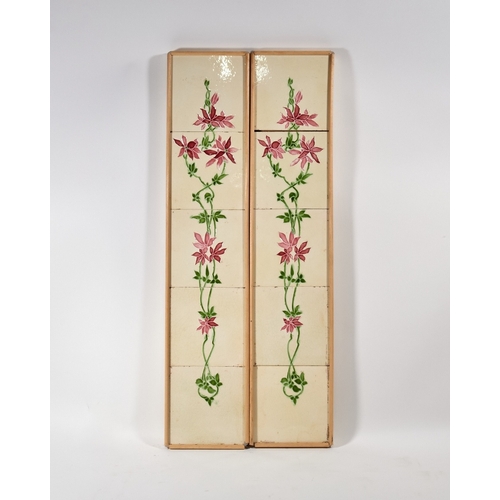 9 - Nine framed sets of Victorian and Art Nouveau fireplace tiles, early 20th century, to include a set ... 