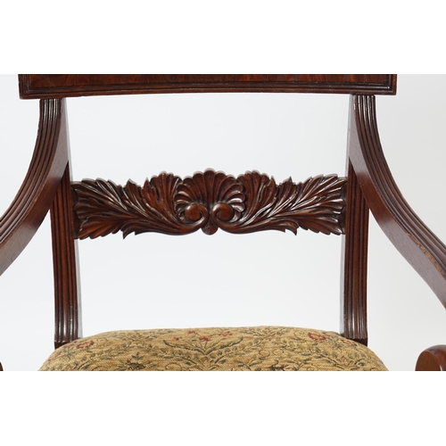 1257 - REGENCY MAHOGANY & UPHOLSTERED LIBRARY CHAIR REGENCY MAHOGANY & UPHOLSTERED LIBRARY CHAIR