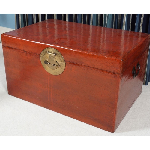 10 - CHINESE RECTANGULAR LEATHER-BOUND TRUNK