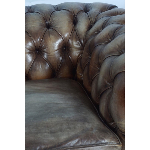 118 - HIDE UPHOLSTERED LIBRARY CHESTERFIELD SETTEE