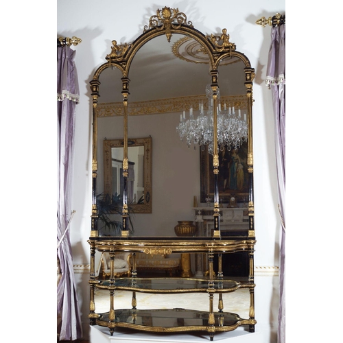 126 - 19TH-CENTURY EBONY & PARCEL GILT CONSOLE & MIRROR