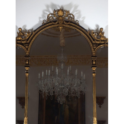 126 - 19TH-CENTURY EBONY & PARCEL GILT CONSOLE & MIRROR