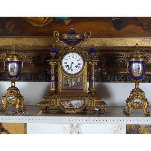 132 - 19TH-CENTURY PORCELAIN AND GILDED CLOCK SET