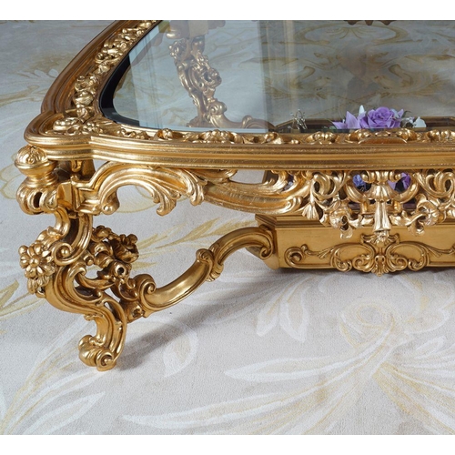 136 - ROCOCCO CARVED GILTWOOD COFFEE TABLE