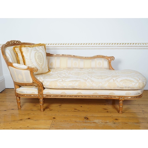 139 - LOUIS XVI STYLE PARCEL GILT CHAISE LONGUE