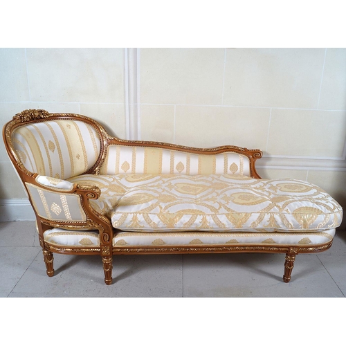 145 - LOUIS XVI STYLE PARCEL GILT CHAISE LONGUE