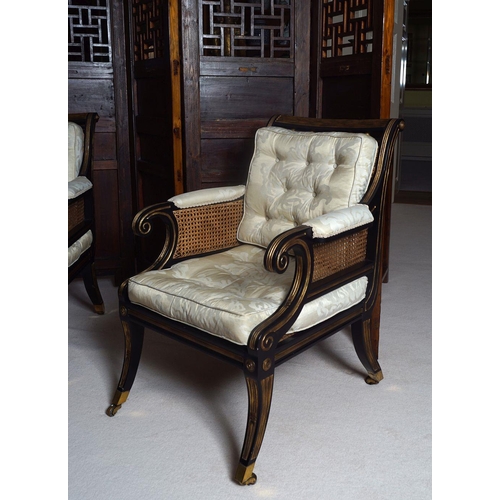 15 - PAIR OF REGENCY STYLE PARCEL GILT LIBRARY CHAIRS