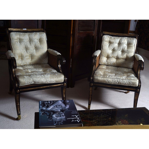 15 - PAIR OF REGENCY STYLE PARCEL GILT LIBRARY CHAIRS