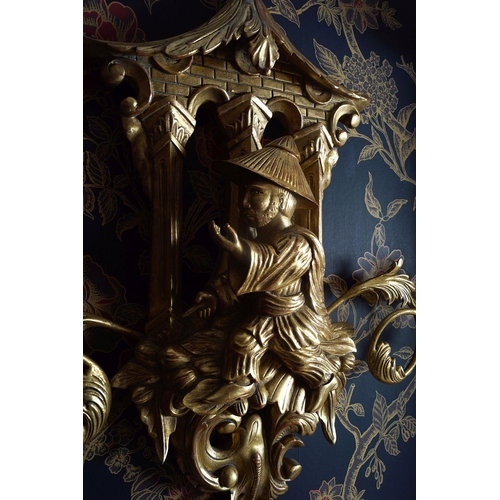 16 - PAIR OF CARVED GILTWOOD CHINOISERIE WALL SCONCES