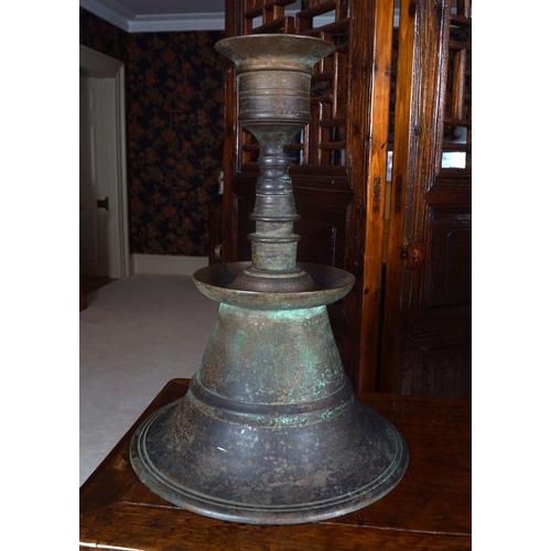 21 - PAIR OF CHINESE ARCHAISTIC BRONZE CANDLESTICKS