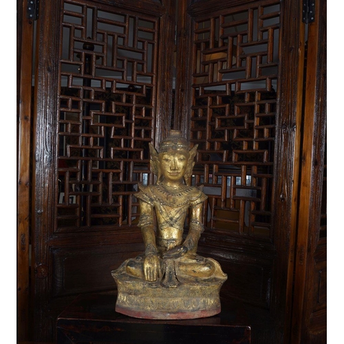 22 - SINO-TIBETAN CARVED GILTWOOD BUDDHA