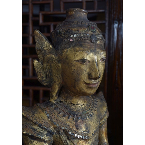 22 - SINO-TIBETAN CARVED GILTWOOD BUDDHA