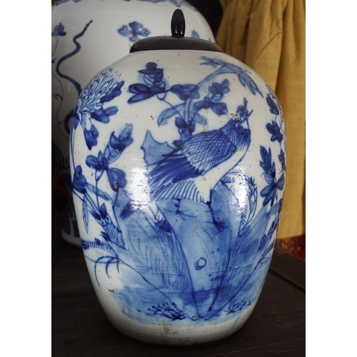 29 - PAIR OF CHINESE BLUE AND WHITE TEMPLE JARS