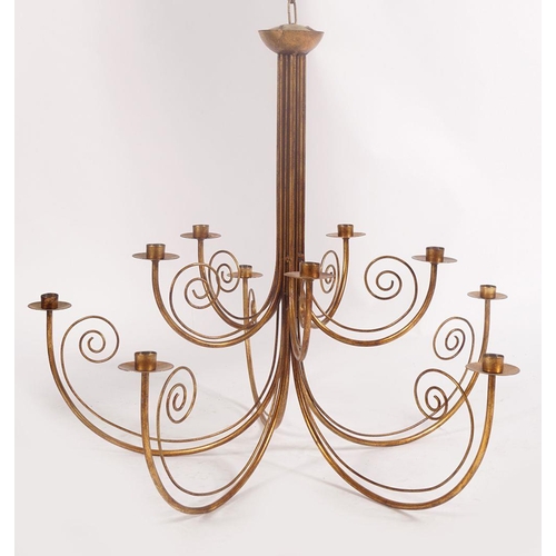 338 - 6 BRANCH BRASS CHANDELIER