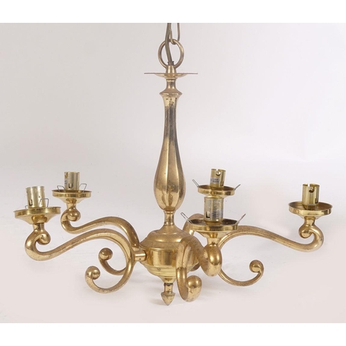 339 - PAIR OF FOUR BRANCH BRASS CHANDELIERS