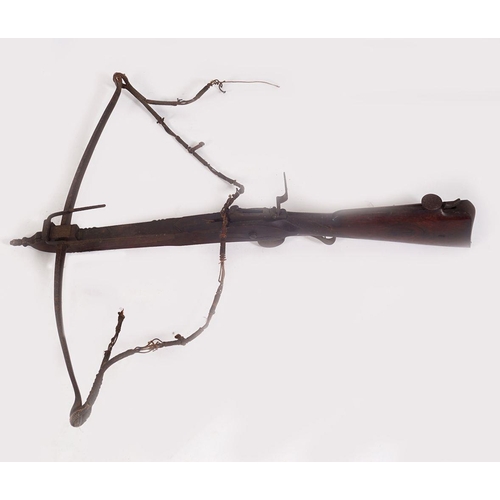 346 - 18TH CENTURY WOOD AND ETCHED STEEL CROSSBOW