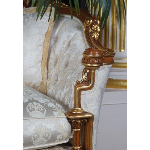 44 - PAIR OF CARVED AND PARCEL GILT SETTEES