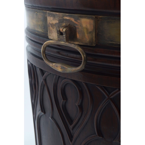 464 - IRISH MAHOGANY BRASS BOUND ESTATE LOG BARREL