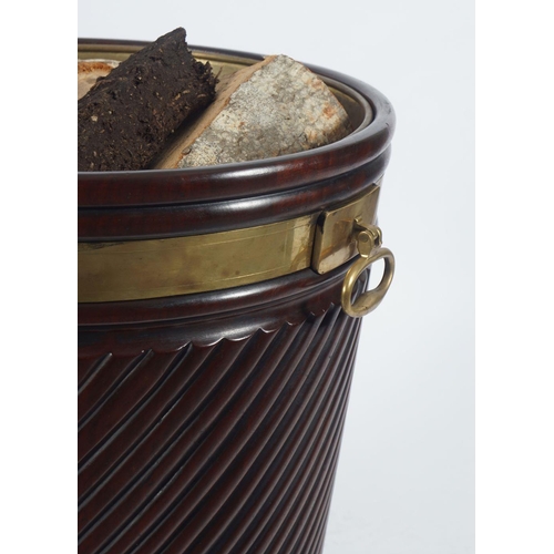 466 - LARGE IRISH MAHOGANY BRASS BOUND PEAT BUCKET