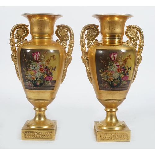 479 - PAIR OF LARGE PAINTED AND GILDED VASES