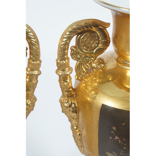 479 - PAIR OF LARGE PAINTED AND GILDED VASES